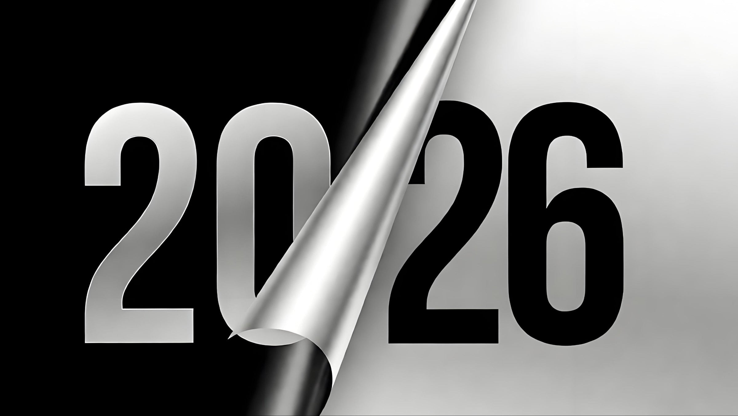 Número '2026' recortado en papel negro sobre fondo blanco.