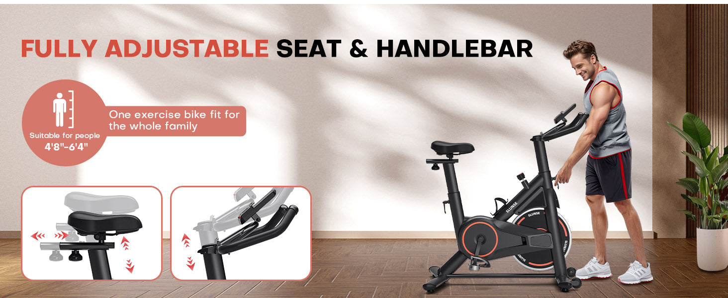 Persona utilizando una bicicleta estática con asiento y manillar regulables, en entorno interior.