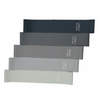 Juego de 5 bandas de resistencia negras, grises y blancas sobre fondo blanco.