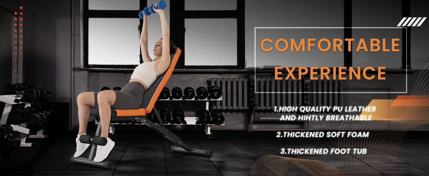 Mujer haciendo ejercicio en un banco de gimnasio con equipos de fitness al fondo